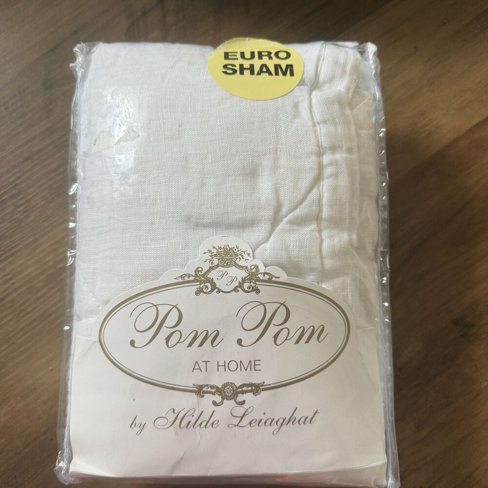 Pom Pom at Home White Linen EURO sham28x28 By Hilde Leiaghat. NEW